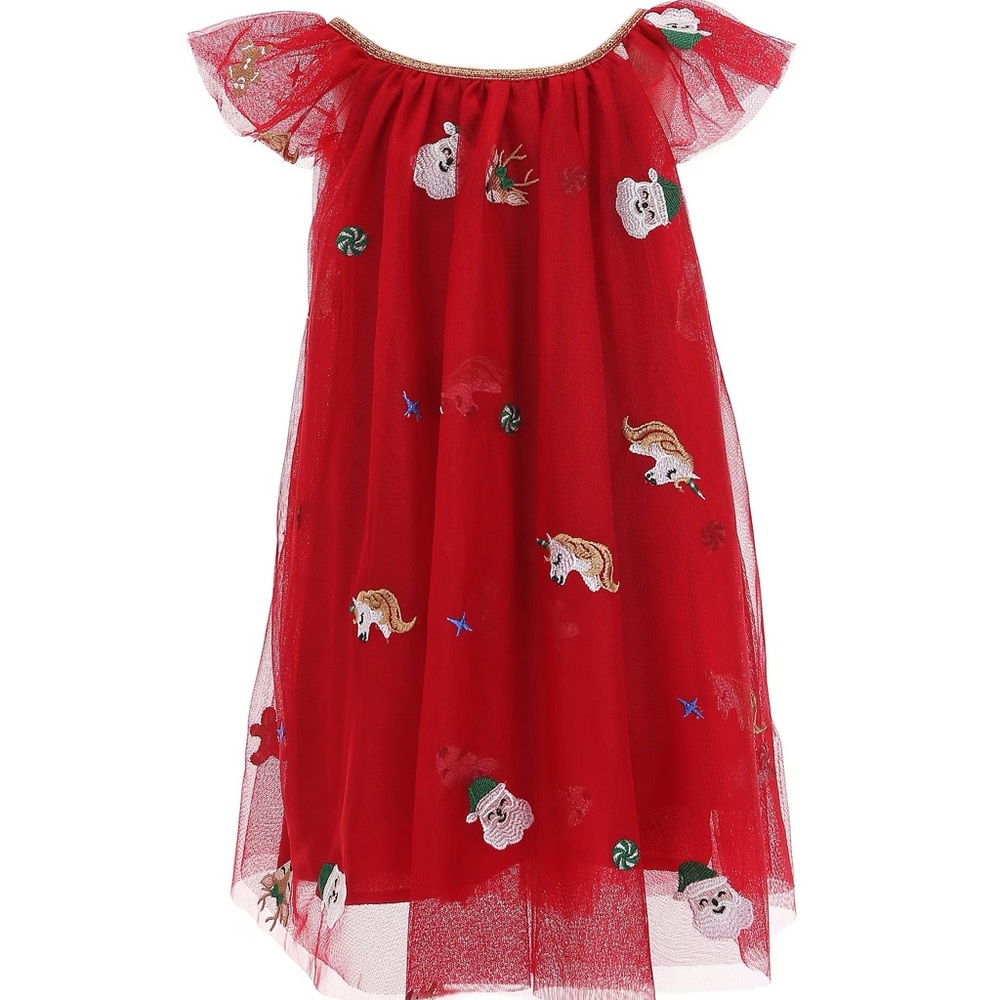 Zunie Red Unicorn Embroidered Kids Formal Dress